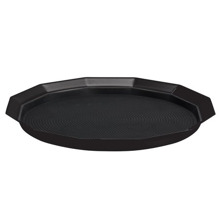SERVICE IDEAS Paneled Tray with Removable Insert, 12 diameter, Stainless Steel, Black Onyx TRPN1412RIBSBX